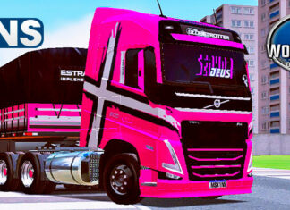 Skins Volvo FH 2021 Rosa Com Faixas Performance no Rodotrem