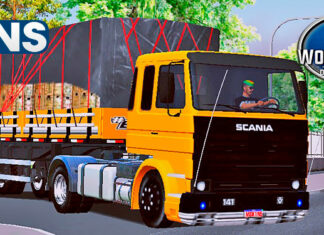 Skins Scania LK Laranja Com Grade Preta Na Carretinha 2 Eixos