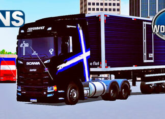 Skins Scania S Preta Com Faixa Performance no Bau Tampa Traseira CORINTHIANS