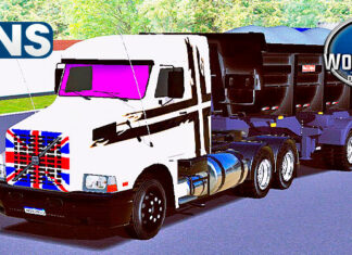 Skins Volvo EDC Branco Com Faixa e Carreta Caçamba Preta