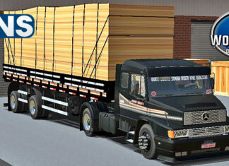 Skins Mercedes Benz 1935 Preto Faixa Laranja e Cinza Na Carreta 2 Eixos Madeireira