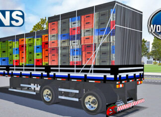 Skins Reboque Carretinha 2 Eixos Preto Com Faixas Carregado de Caixas