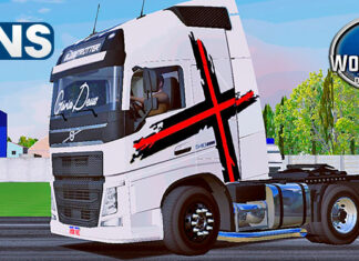 Skins Volvo FH Branco Com Faixas Performance Vermelha