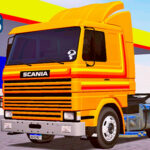 Skins Scania 113 Frontal Laranja Com Faixas Amarelas e Vermelha