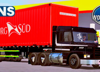 Skins Scania 113 Preta Com Faixas Brancas no Container