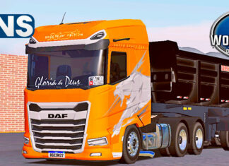 Skins DAF XF 2022 Laranja Qualificado na Caçamba Preta