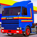 Skins Scania 113 Frontal Azul Com Faixas Amarelas e Vermelha