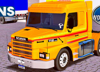 Skins Scania 113 Laranja Faixa e Estilo Original de Época