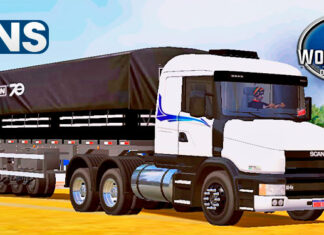 Skins Scania 124G Branca Faixa Azul na Granel Preta