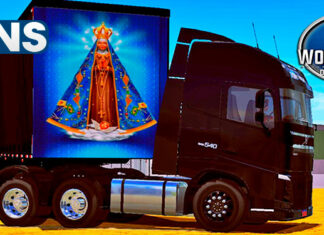 Skins Volvo FH Preto No Sider Imagem Nossa Senhora Aparecida