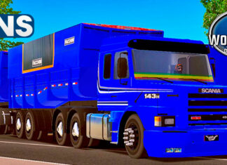 Skins Scania 113 Azul Com Faixas no RodoCaçamba Facchini