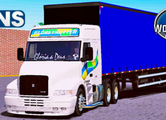 Skins Volvo NH 12 Branco Com Faixas Brasileiras No Sider Azul Pica-Pau