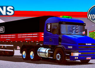 Skins Scania 124G Azul Na Granelira Vermelha Randon NEW R