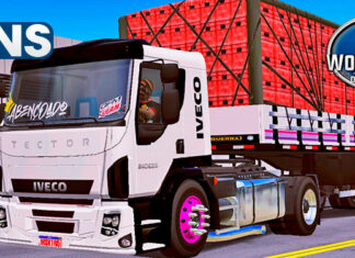 Skins Iveco Tector Branco na Carretinha 2 Eixos Carga de Caixas