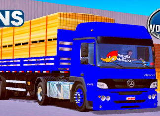 Skins Mercedes Benz Atego Azul Na Carreta Granel Com Madeiras ‘TOP’