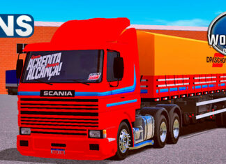 Skins Scania 113 Frontal Vermelha Com Faixas Azul Na Granel Qualificada