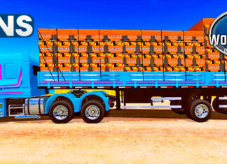 Skins Scania 113 Azul Com Faixas Exclusiva Na Carreta 2 Eixos Com Carga de Mangas