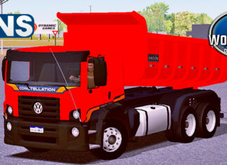 Skins VW Constellation Vermelho Com Faixas Na Caçamba