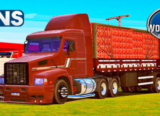 Skins Volvo EDC Marron Com Faixas No Bitrem Carregado de Caixas