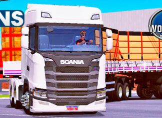 Skins Scania S Branca No Bitrem Carregado de Madeiras