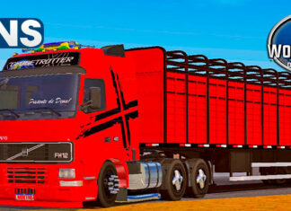 Skins Volvo FH 12 Vermelho Com Faixas Performance Boiadeiro