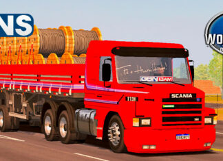 Skins Scania 113 Vermelha Com Faixas Rosas na Granel