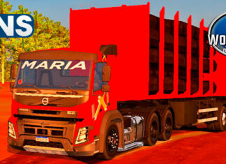 Skins Volvo FMX Vermelho na Carreta Bitrem Florestal