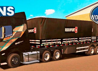 Skins Volvo FH Preto Com Faixas Time Machine no Bitrem Graneleiro