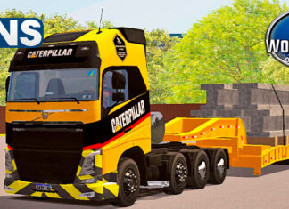 Skins Volvo FH CATERPILLAR Conjunto na Carreta Prancha