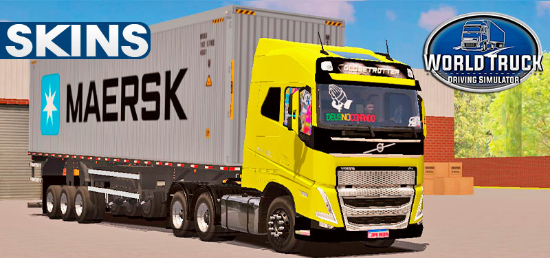 Skins Volvo FH Amarelo na Carreta Container MAERSK
