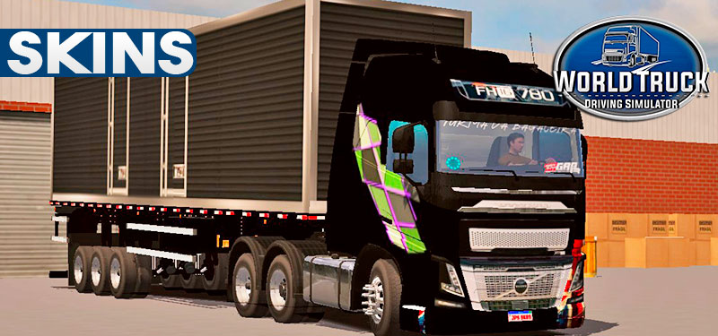 Skins Volvo FH 2024 Preto Com Faixas Personalizadas no Bau Preto QUALIFICADO