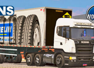 Skins Scania R HIGHLINE Branca no Bau MICHELIN