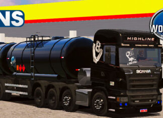 Skins Scania R V8 HIGHLINE Conjunto Preto no Bitrem Tanque