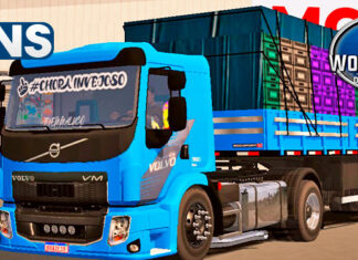 Skins Volvo VM Azul na Carreta 2 Eixos Caixaria