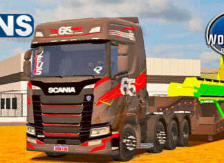 Skins Scania S 65 Anos Suja na Carrreta Prancha Carga Colheitadeira JOHN DEERE