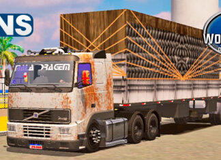 Skins Volvo FH 12 Branco No Rodotrem Com Carga Realista de Carvão