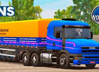 Skins Scania 124G Azul Com Faixas Rosas Conjunto na Graneleira
