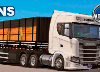 Skins Scania S Super Branca Parachoque Quebrado no Bitrem Madeireiro ‘TOTALMENTE EXCLUSIVA’