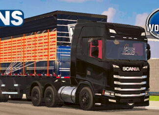 Skins Scania S Preta Grade Frente Cromada e Granel Carga de Tomates
