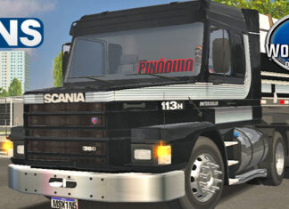 Skins Scania 113 Preta Faixas Brancas Conjunto na Granel