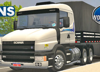 Skins Scania 124G Branca Faixa Azul no Bitrem