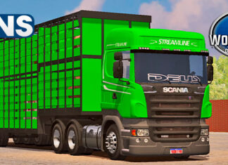 Skins Scania R Verde Streamline Conjunto na Carreta Boiadeira