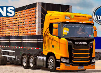 Skins Scania S Edição Heróis da Estrada Laranja na Granel Preta Verdureira
