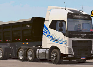 Skins Volvo FH Branco Com Faixas Azul na Caçamba Preta